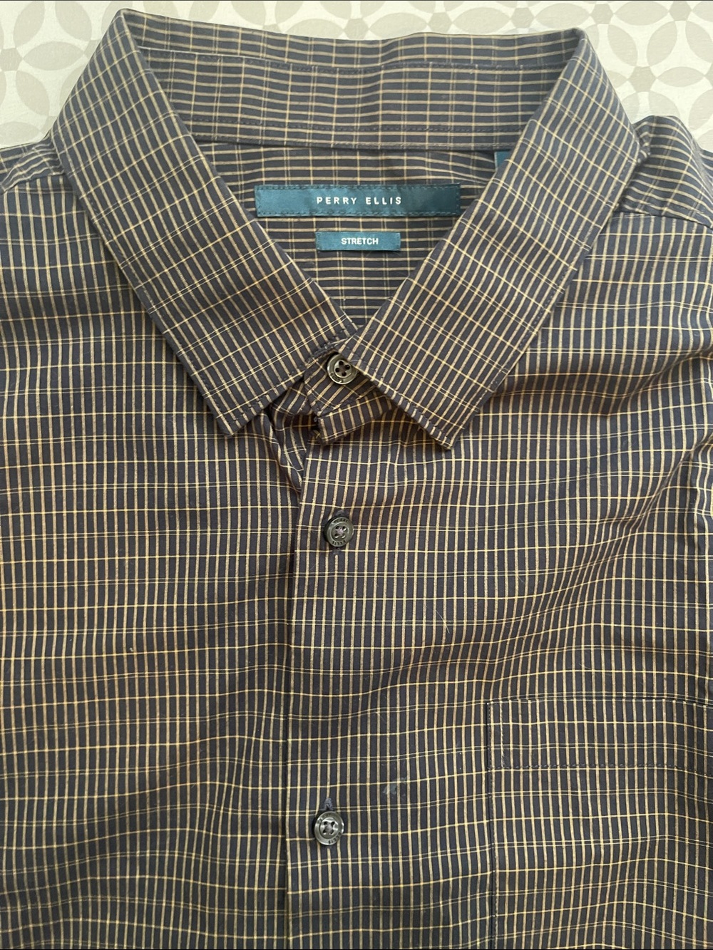 Perry Ellis Men's Black Shirt with Tan Grid-Check Pattern